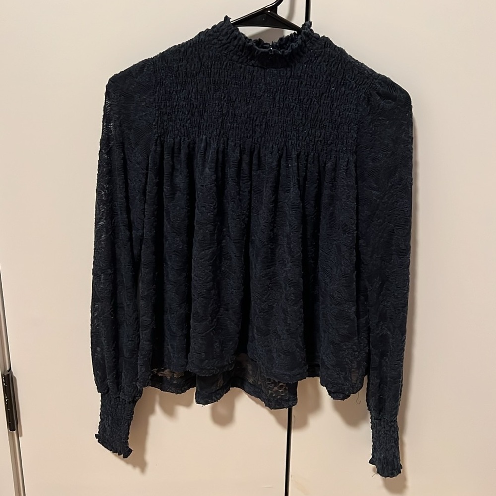 Anthropology turtle neck see through lace top